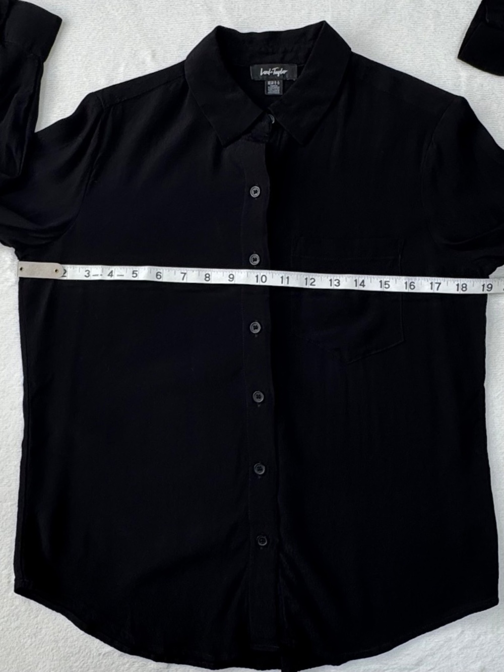 Lord & Taylor Long Sleeve Button Down Pocket Viscose Shirt Black Petite Small - Picture 13 of 15